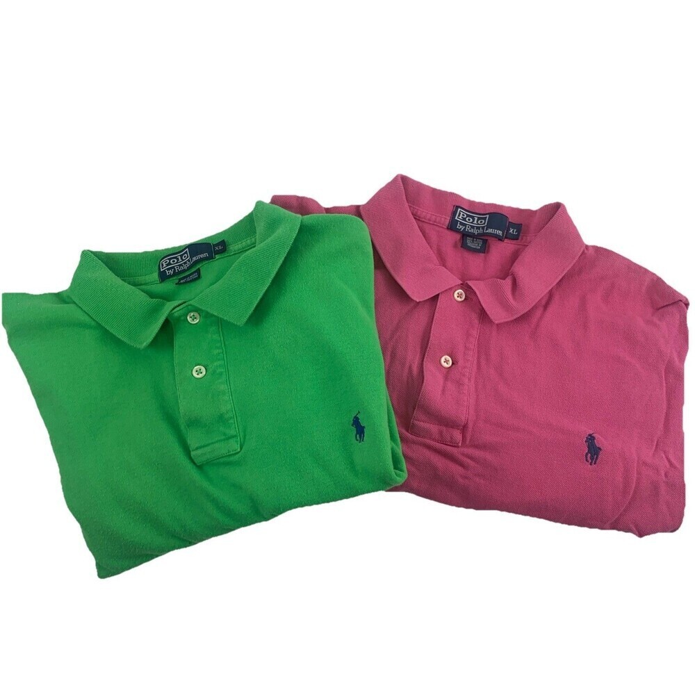 Polo By Ralph Lauren Pink And Green Polo Shirt Button Cotton Short Sleeve Men XL